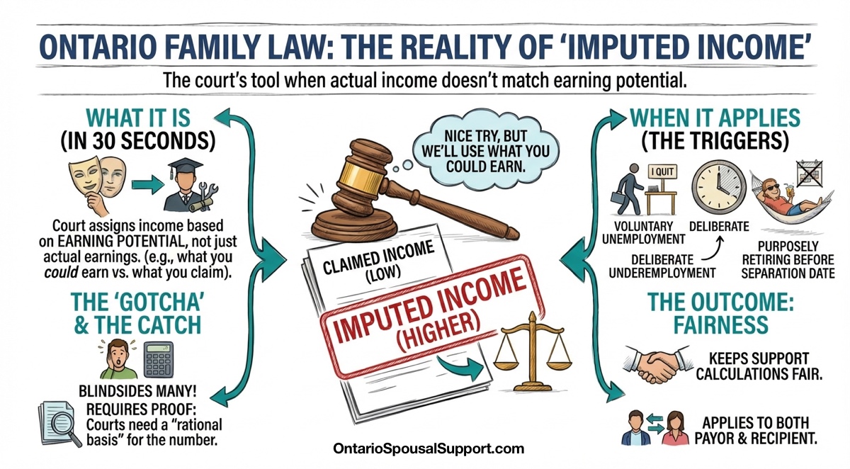 Imputed Income Infographic - How Ontario courts calculate earning potential for spousal support